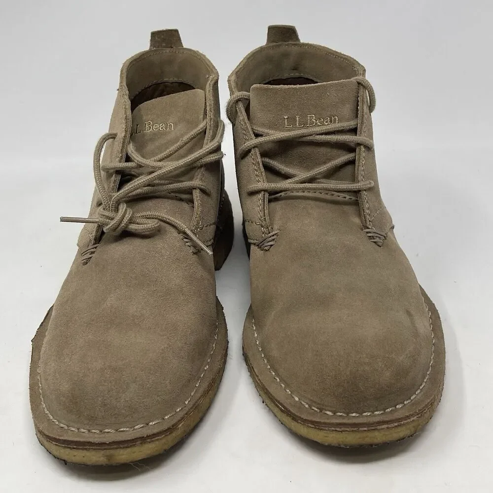 LL Bean Chukka Boots Mens 7 M Tan Brown Suede Leather Crepe Soles